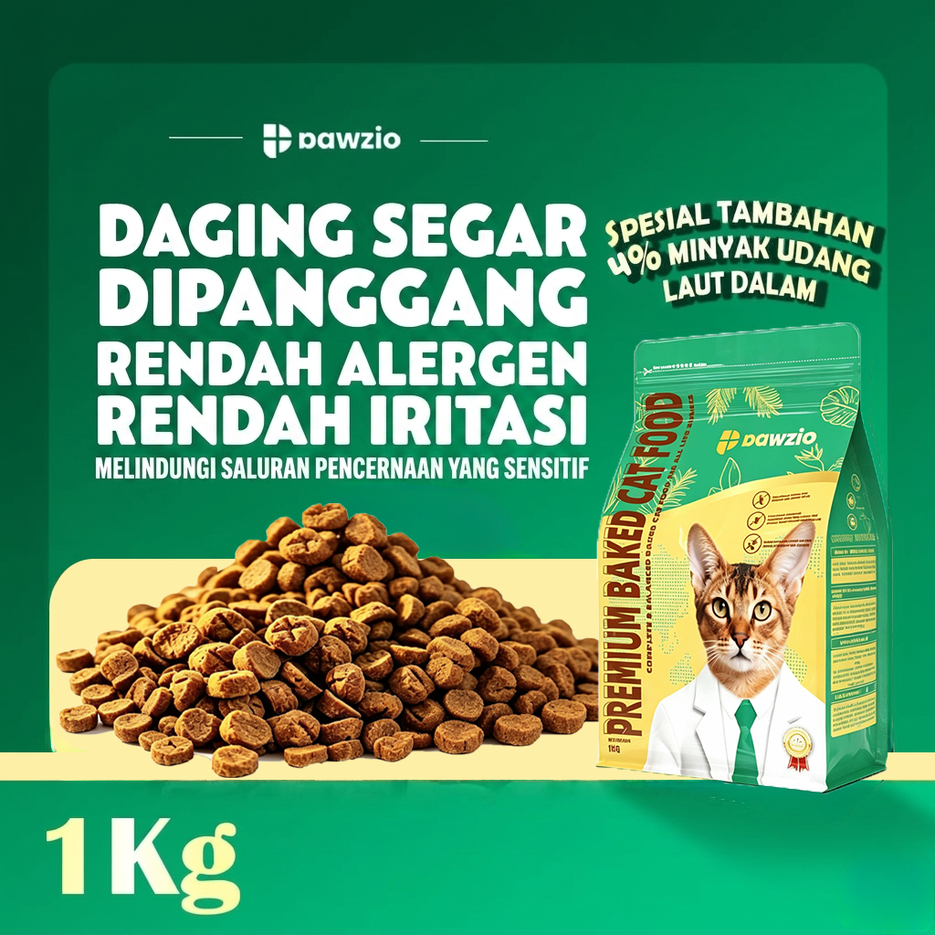 PAWZIO Premium Baked Catfood 1 KG // Complete & Balanced Baked CatFood For All Life Stages 1 KG