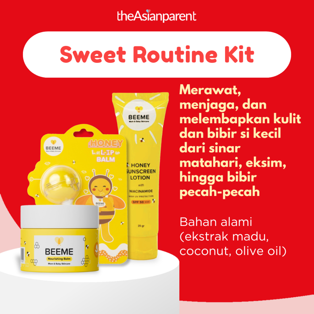 Paket BEEME Sunscreen Niacinamide SPF 50+++, Pelembab Kulit dan Bibir Bayi - Sweet Routine Kit
