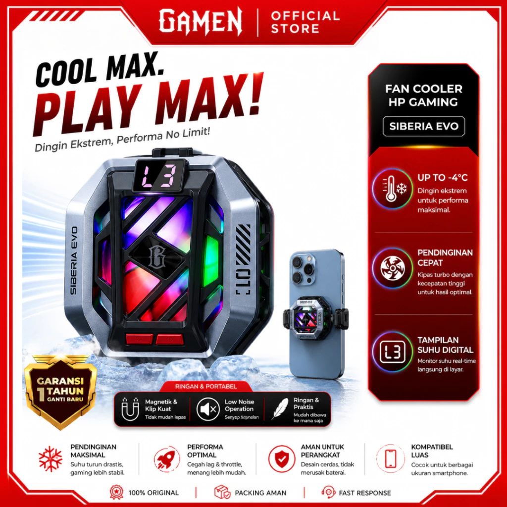GAMEN Siberia Evo Fan Cooler Gaming Hp Magnetic Rgb Led Display