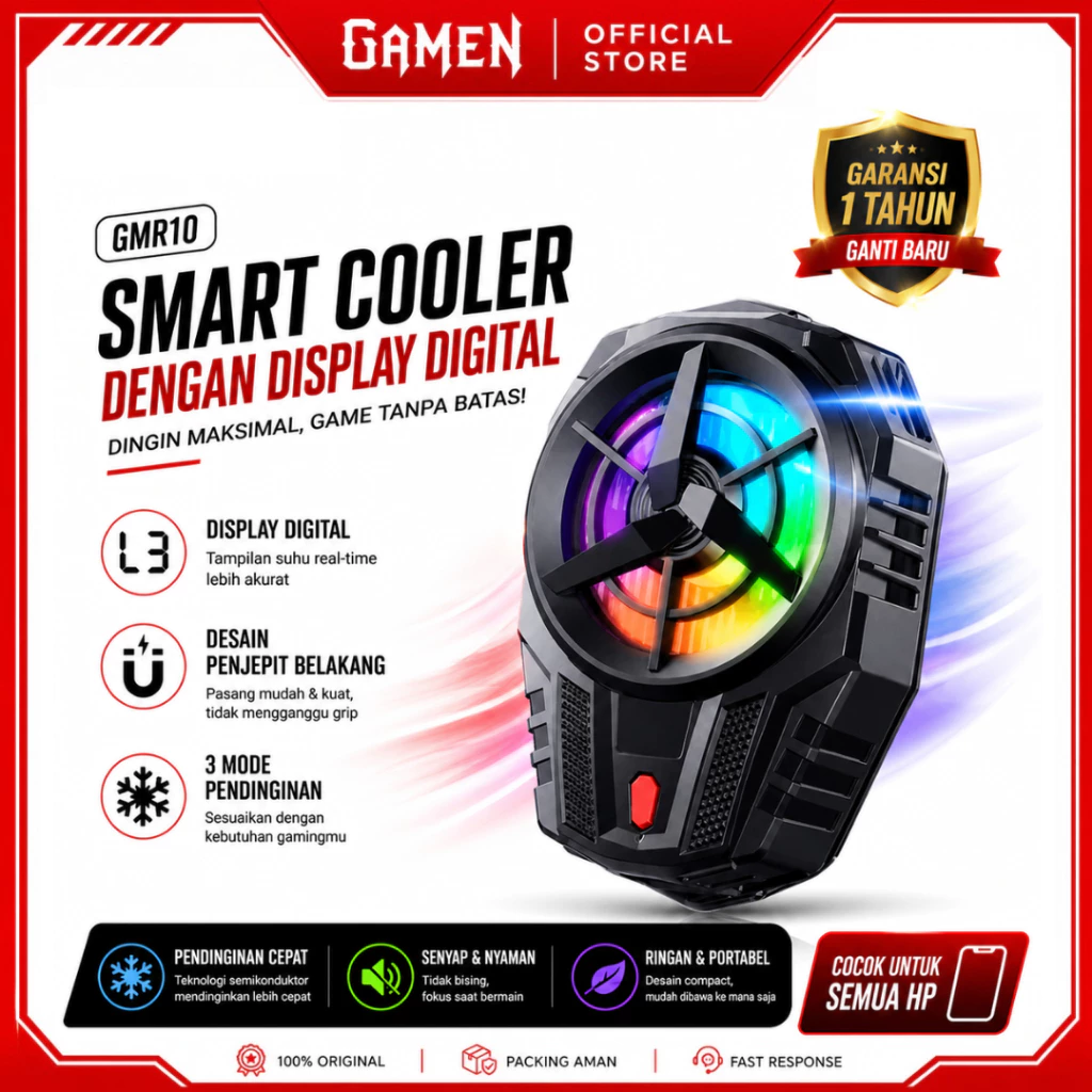 GAMEN GMR10 Fan Cooler Hp Rgb Klip Penjepit 3 Mode Pendingin