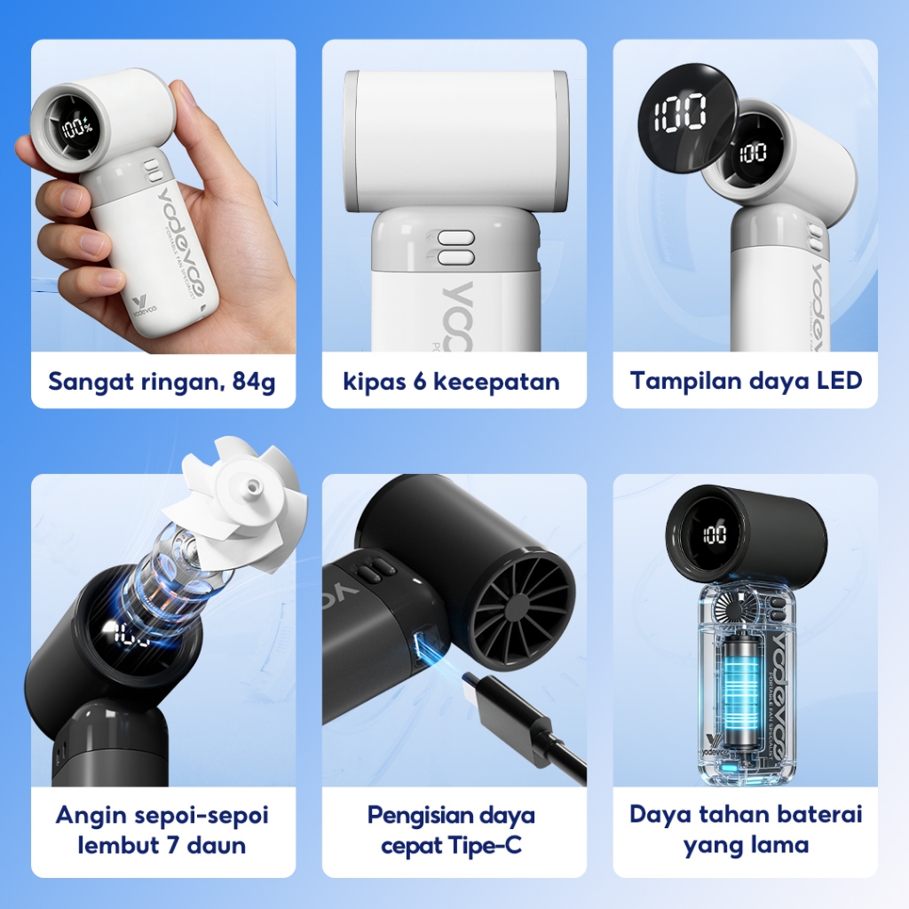 Yodevoe F01 Mini kipas Strong Portable Wind 100 Gear Wind Speed kipas angin Adjustable Turbo kipas tangan High Speed 20000RPM - Gambar 2