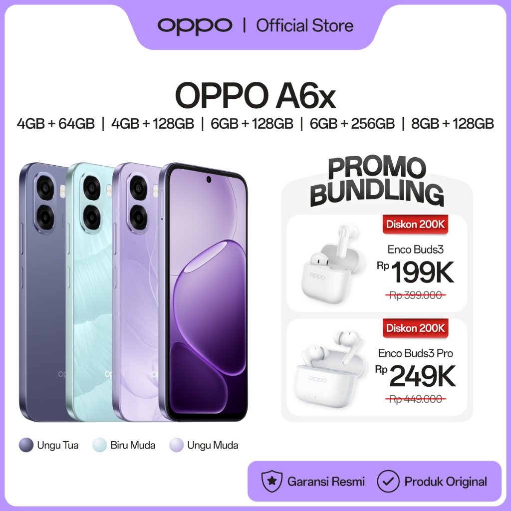 [NEW] OPPO A6x 4GB/6GB+64GB/128GB/256GB & 8GB+128GB [IP64 Water & Dust Resistance, 6500mAh Large Battery, Snapdragon 685, 120Hz Fast Responsive Screen] - Gambar 2