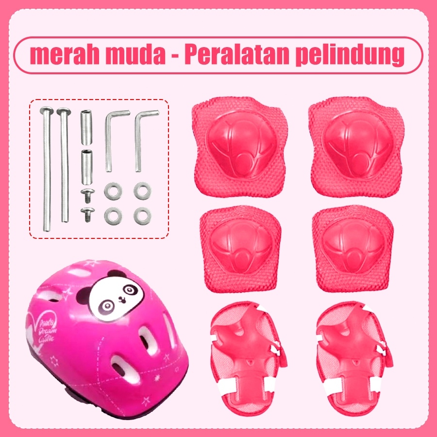 Matougui sepatu roda/Sepatu es untuk anak-anak beserta perlengkapan pelindung yang serasi, helm, baut, pelindung lutut, dan sebagainya. - Gambar 2