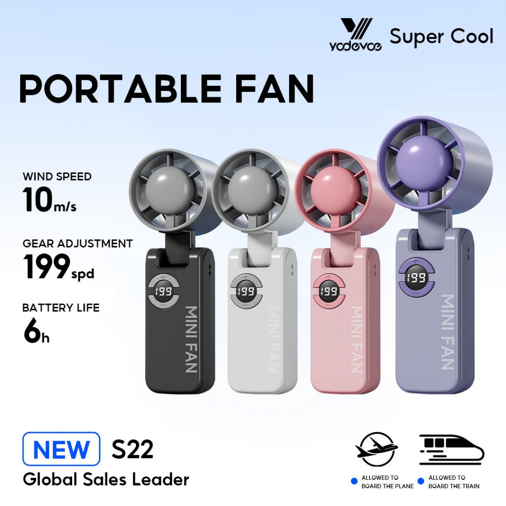 Yodevoe S22 Portabel Genggam Kipas 199 Gear Diatur Angin Super Kuat Listrik Pengisian Daya Mini Empat Warna Mini Kipas