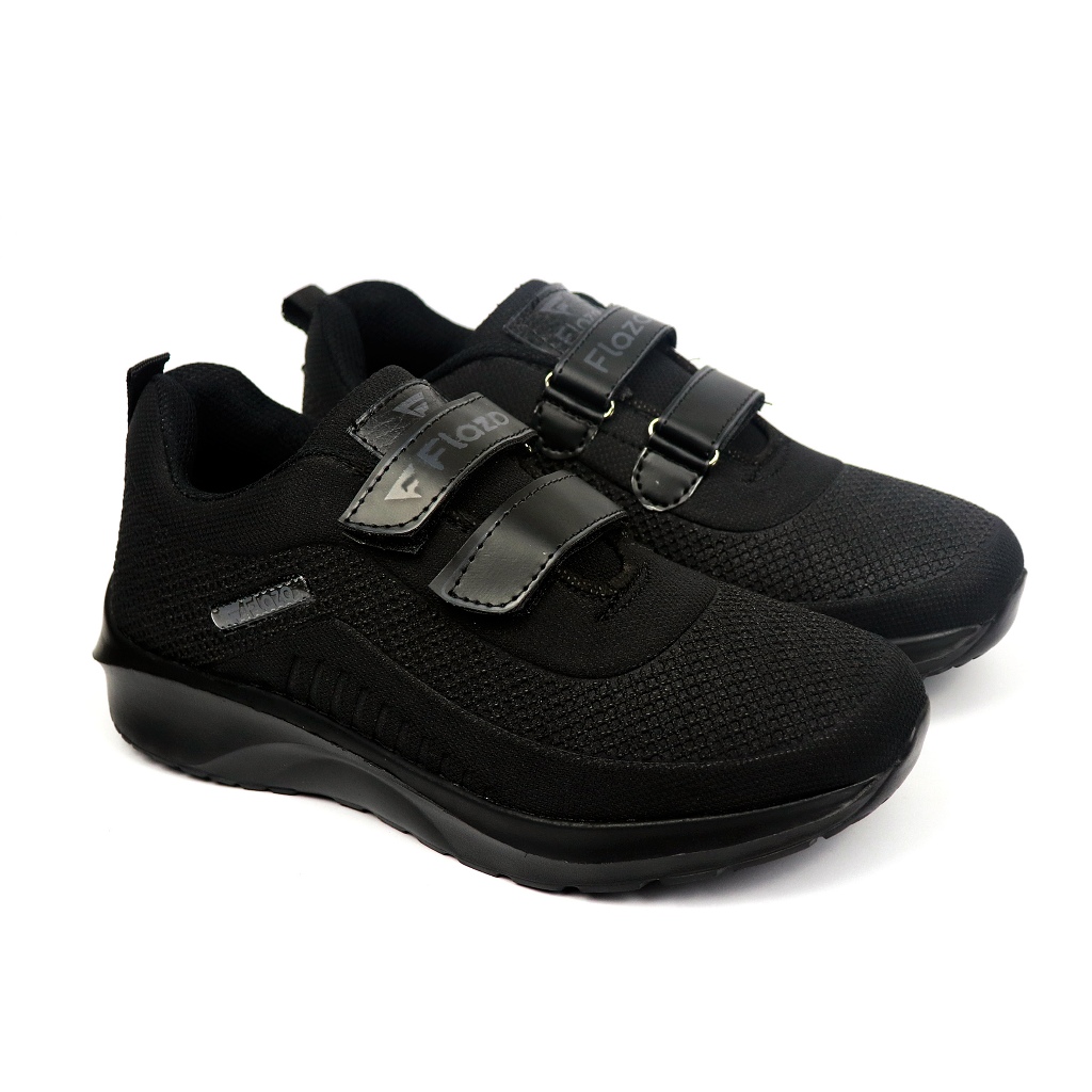 FLAZO - Sepatu Anak / Sepatu Sekolah Anak Laki dan Prempuan Sepatu Snaekers Anak Hitam Polos