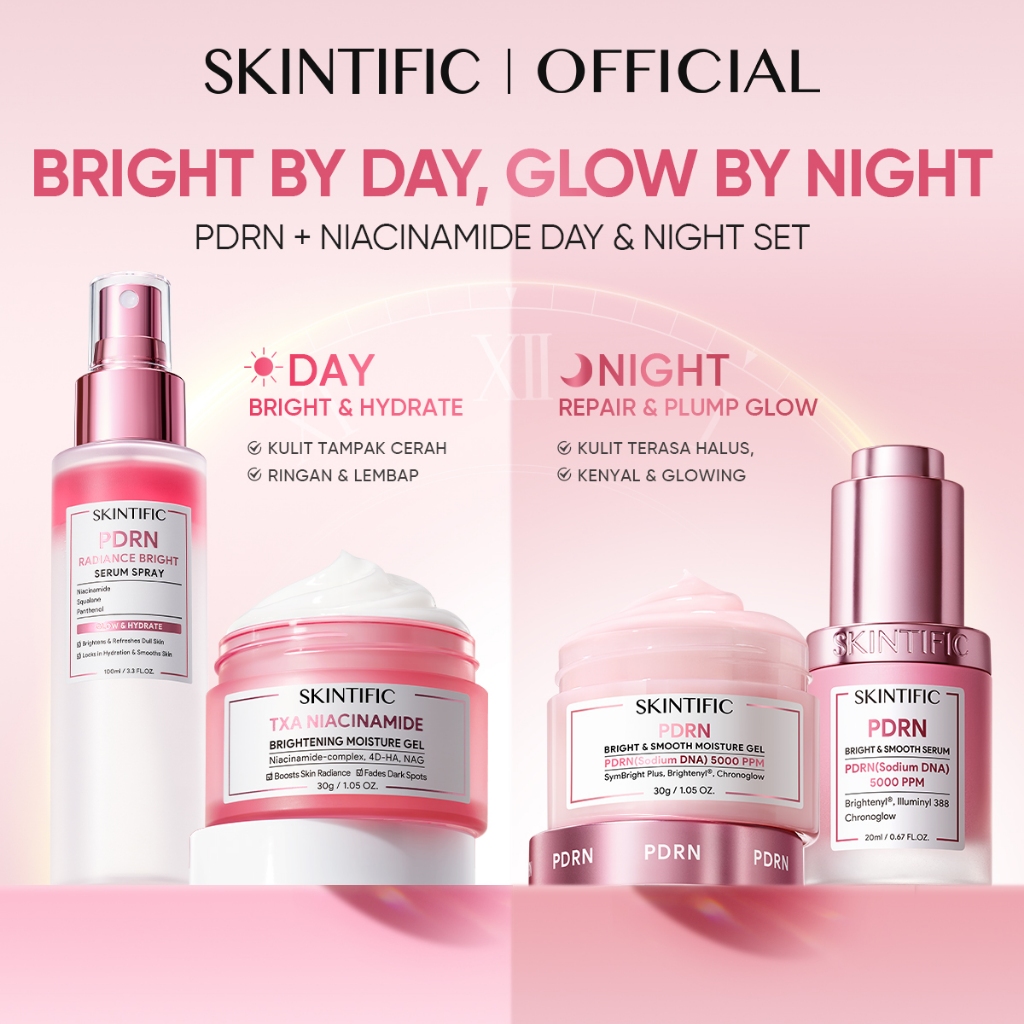 SKINTIFIC PDRN Day Night Skincare Set for Face Brightening Repair Glowing Skin Moisturizer Serum Spray 377 Retinol VC Dark Spot Acne Marks Anti Aging Hydrating Paket Skincare Wajah Kulit Kusam Flek Hitam Glowing Skin - Gambar 2