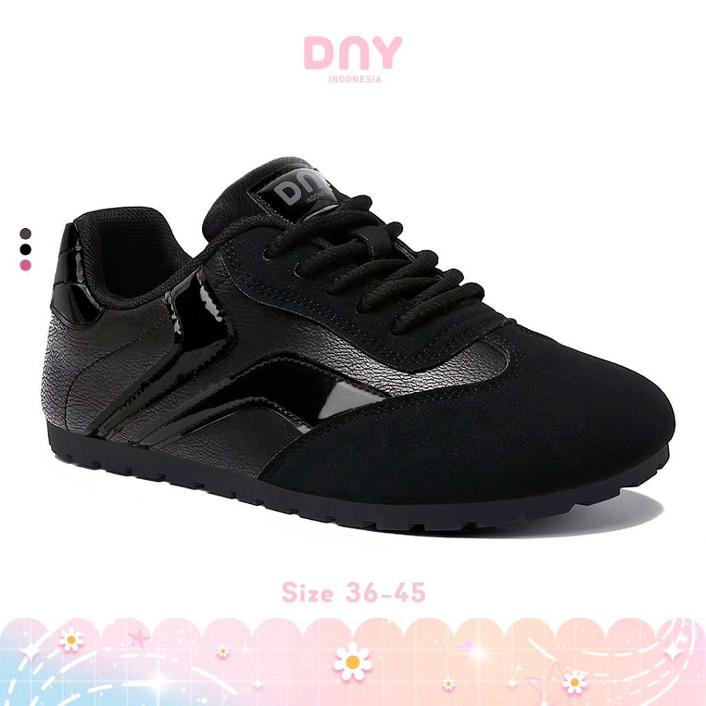 Sepatu DNY Sneakers Cewek Kekinian Sepatu Sekolah Back To School Wanita Hitam Spatu Olahraga Sport gym Import SP-400