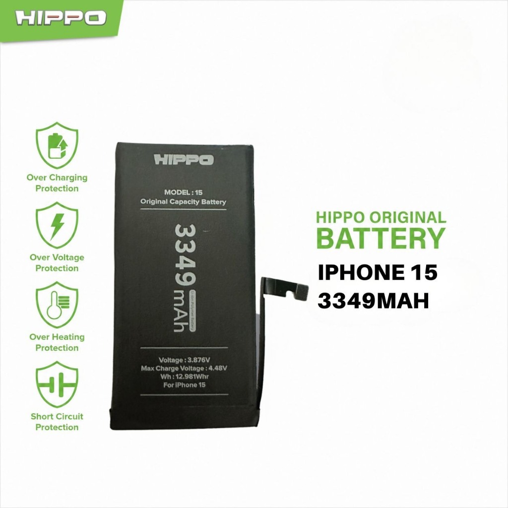 Hippo Baterai Iphone 15 3349mAh Battery Batere Batrai Batre Original Cell Garansi resmi