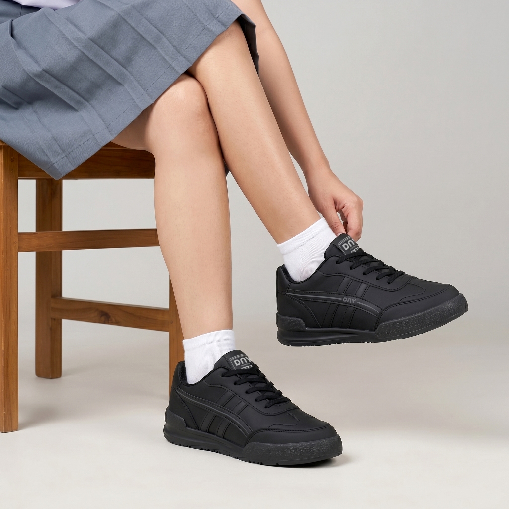 Sepatu DNY Sepatu Sekolah Hitam Sneakers Wanita Pria Sport Shoes Back To School Casual Unisex Klasik Platform Nyaman Anti Licin Size 36-45 BTS-008 - Gambar 2
