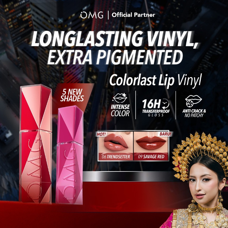 NEW SHADES! OMG OH MY GLAM Colorlast Lip Vinyl 2.5 g - Transferproof Gloss - Longlasting Stain- Intense Color - Plumpy & Comfortable On Lips / Merah Jingga Official - Gambar 2
