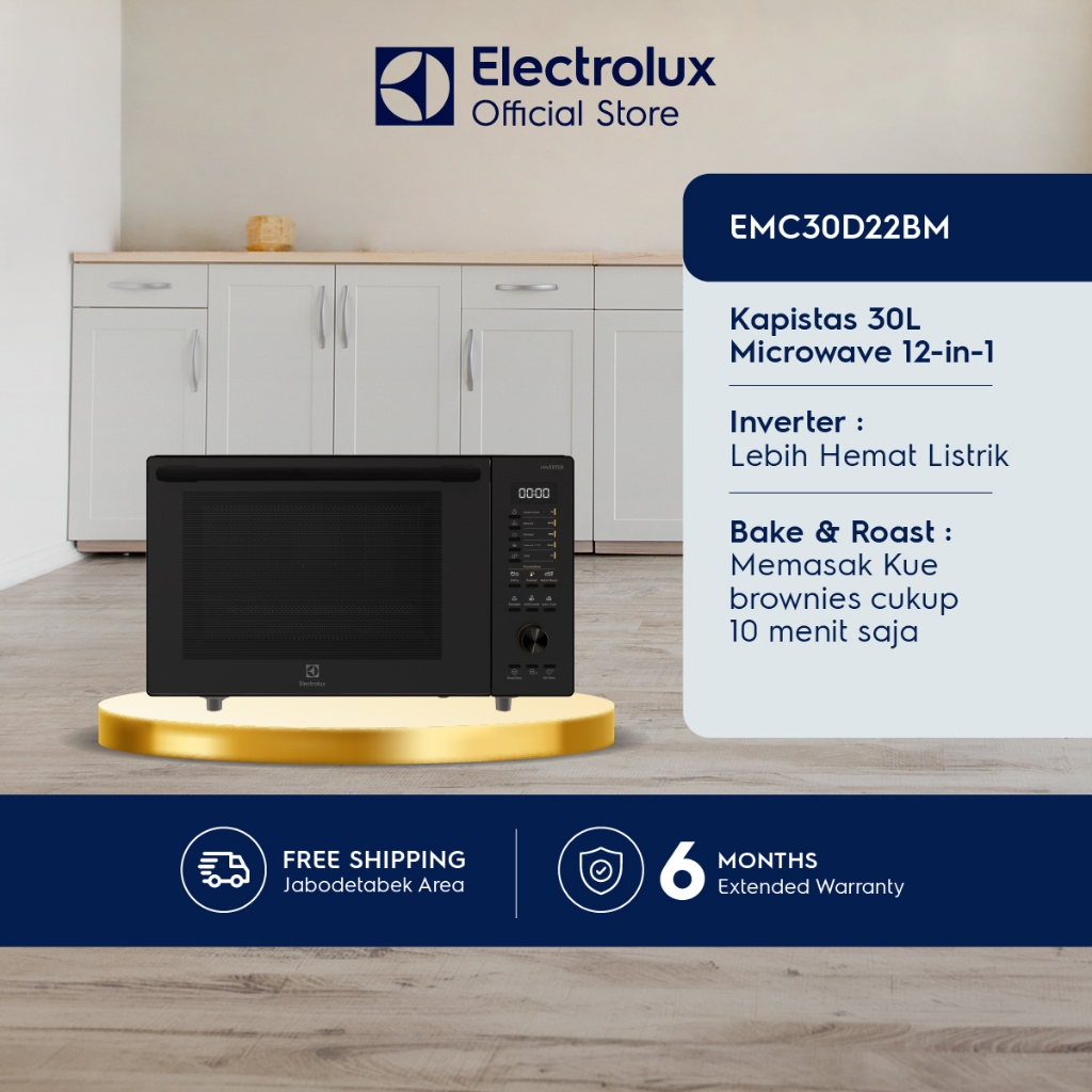 Electrolux Microwave 30L Microwave 12-in-1 :Convection, Steam, Quick Cook, Reheat, Simmer, Defrost, Melting, Combi Grill, Auto Cook, Airfry, Pembersihan otomatis Inverter Hemat Listrik Bake & Roast free aksesoris kukus  EMC30D22BM