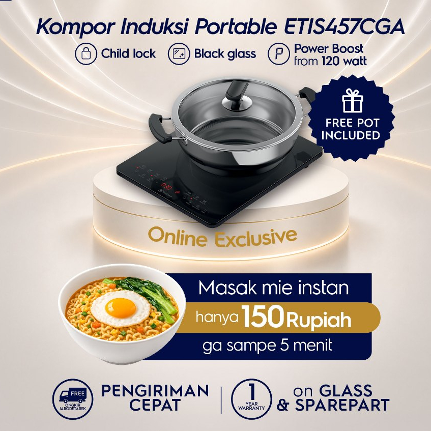 [BARU! Online Exclusive] Electrolux Kompor Induksi Portable Baru  1 Tungku Low Watt 120W-2100W - Kompor Listrik Induksi Induction Cooker Hemat Energi - Free Panci Garansi Resmi - ETIS457CGA