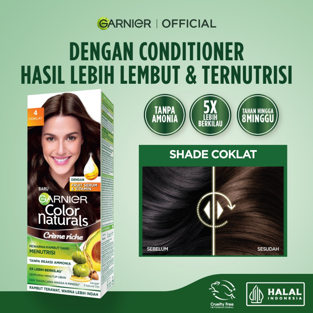 GARNIER Hair Colour Pewarna Rambut Permanen Big Kit 105ml #4 Coklat / Cat Rambut Tanpa Amonia Color Naturals Ultra Color Ash Blonde Garnier Hair Color Pewarna Rambut Permanent Tutup Uban Hitam Alami Semir Rambut