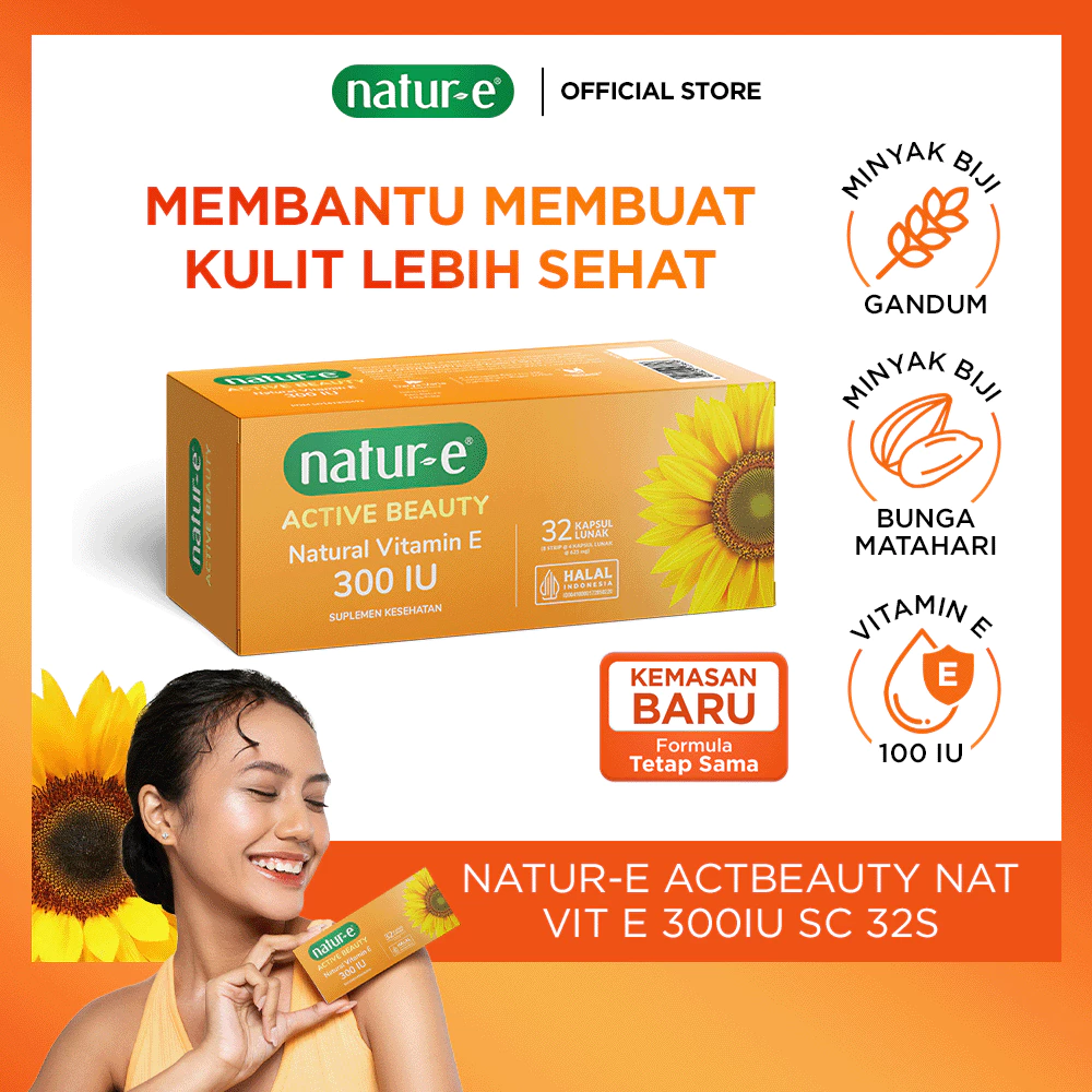 Natur-E Active Beauty Natural Vitamin E 300 IU 16s/32s - Soft Capsule Dengan Vitamin E 300 IU - Membantu Menjaga Kesehatan Kulit dari Dalam - Gambar 2