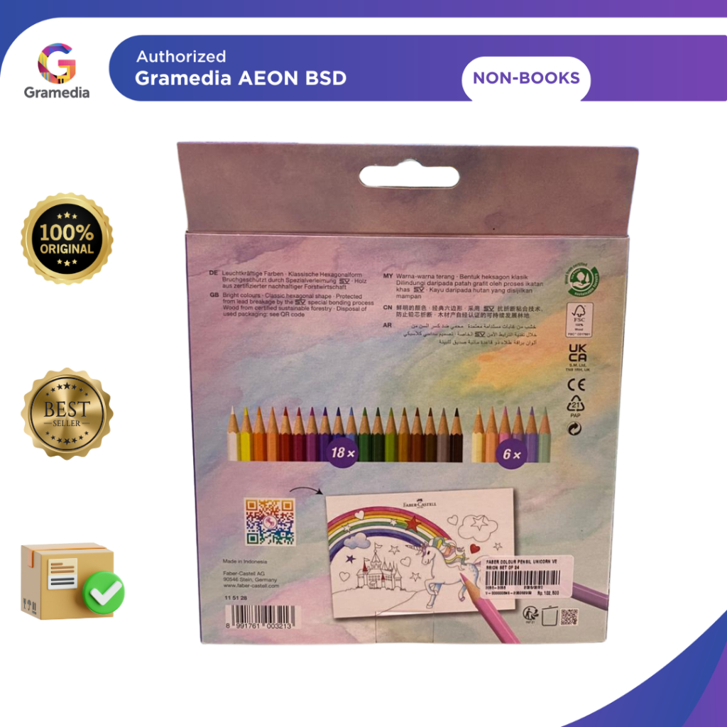 FABER Pensil Warna Special Edition Motif Unicorn Anak Non Toxic 18+6 Warna - Gramedia AEON BSD - Gambar 2