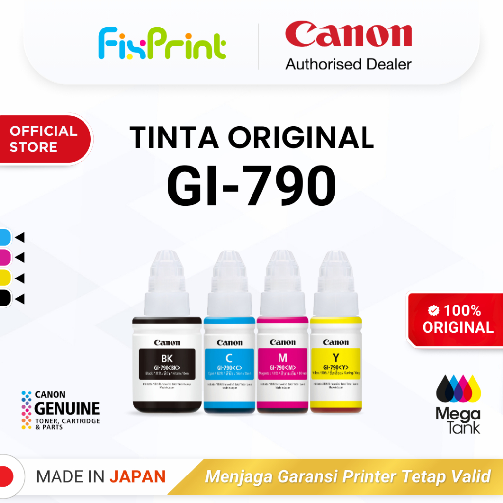 FixPrint 100% ORIGINAL Tinta Canon GI 790 Series CMYK - Printer G1010 G2010 G3010 G4010 - Tinta Asli