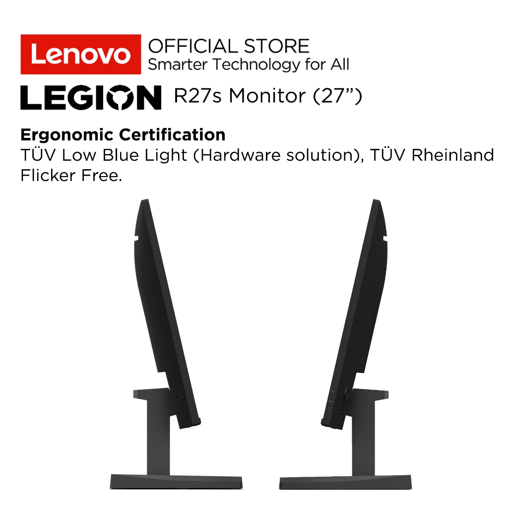 Lenovo Monitor Gaming Legion R27s C1WW 27" FHD IPS 144Hz VESA Media Sync 99% sRGB Antiglare 3-side NearEdgeless Tilt Stand VESA DisplayPort HDMI Monitor 27inch 68CCGAC1WW Raven Black Garansi Resmi Lenovo Indonesia 3 Tahun - Gambar 4