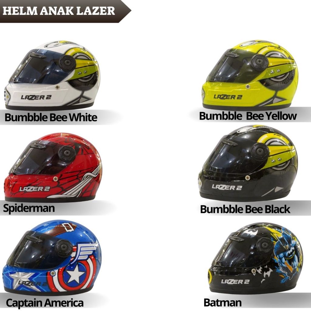WEST Helm Anak Full Face ABS Hitam Keras All Size Visor Ventilasi Anak Laki-Laki
