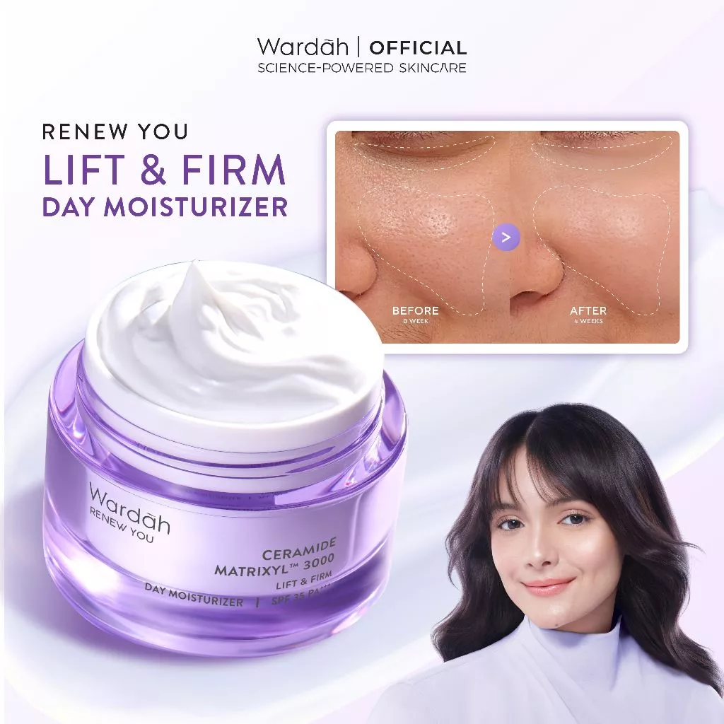 WARDAH Renew You Series Lengkap - Skin Renewal, Membantu Melembabkan Kulit, Menyamarkan Kerutan dan Garis Halus, Mengencangkan Kulit, Meratakan Warna Kulit, Menyamarkan Bekas Jerawat - Cleanser, Toner, Serum, Eye Cream, Day & Night Moisturizer - Skincare - Gambar 4