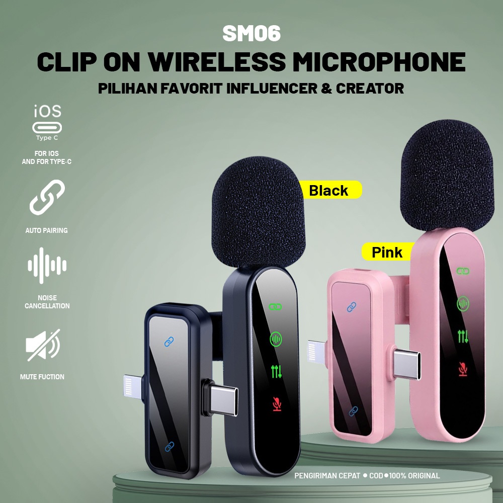 MATEI COD Clip On Mikrofon Wireless 3in1 SM06 For IOS dan Type C Nirkabel Microphone 2.4G Plug and Play
