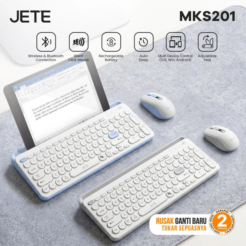 Keyboard Mouse JETE MKS201 Keyboard Wireless Mouse Tanpa Kabel 3200 DPI Bluetooth Mouse Keyboard PC Komputer Windows For iPhone iPad Android (RTL)