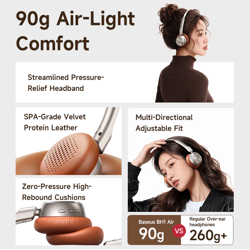 Baseus Bass BH1 Air Wireless Headphones Retro Two-Tone Style 90g Lightweight Design - Gambar 4