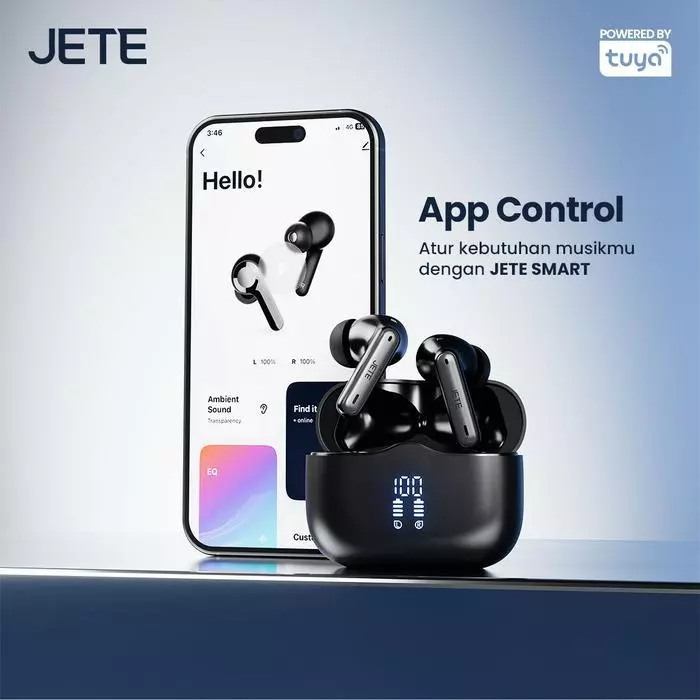 TWS JETE TS2 Headset Bluetooth V5.4 ANC Noise Cancelling IPX4 Super Bass Wireless Earphone Gaming mode ENC 4 Mic Type C charging (RTL) - Gambar 2
