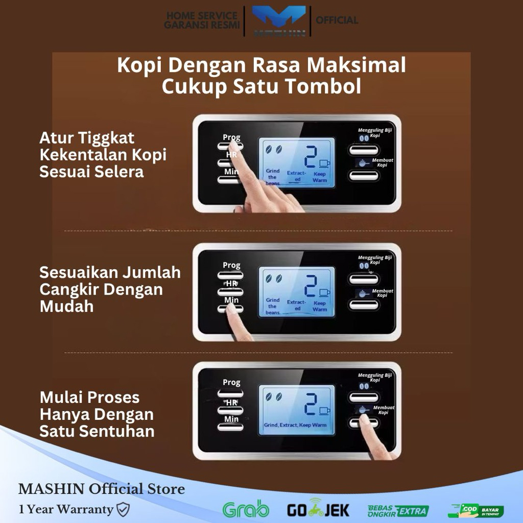 Mashin - Drip Coffee Maker with Grinder Mesin Kopi Otomatis Multifungsi - Gambar 2