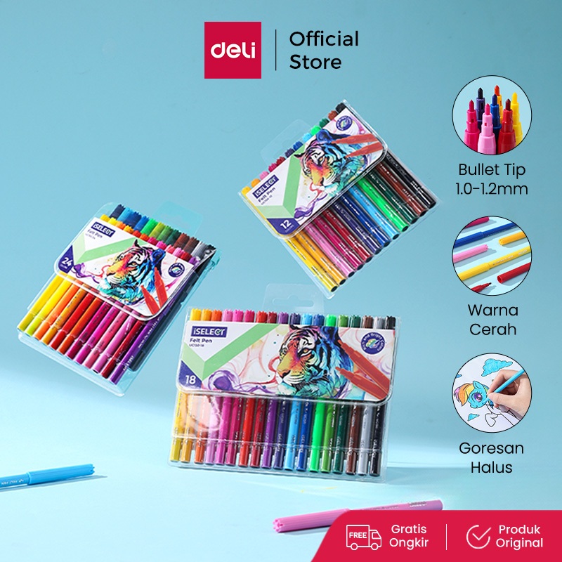 Deli I-Select Spidol Warna 12 Warna / Felt pen 24 Warna Cerah UC150