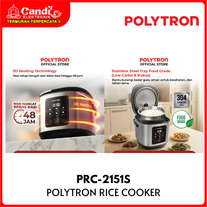 POLYTRON Rice Cooker 1,5 Liter Low Carbo Digital PRC-2151S - Gambar 4