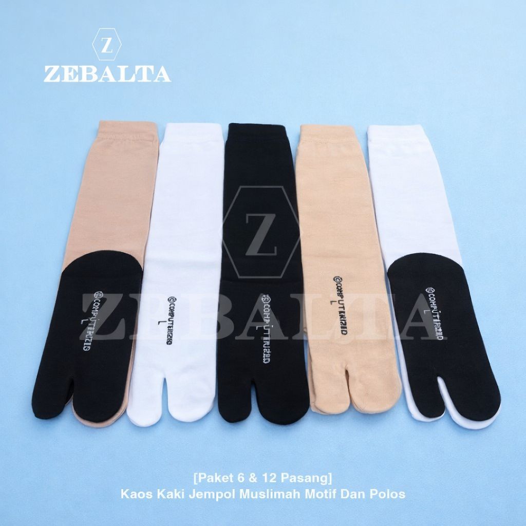 ZEBALTA - [Paket 6 & 12 Pasang] Kaos Kaki Jempol Muslimah Motif Dan Polos
