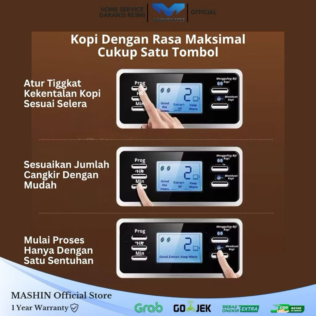 Mashin - Coffe Maker Americano Mesin Kopi Single Heater Grinder 1 Liter - Gambar 3