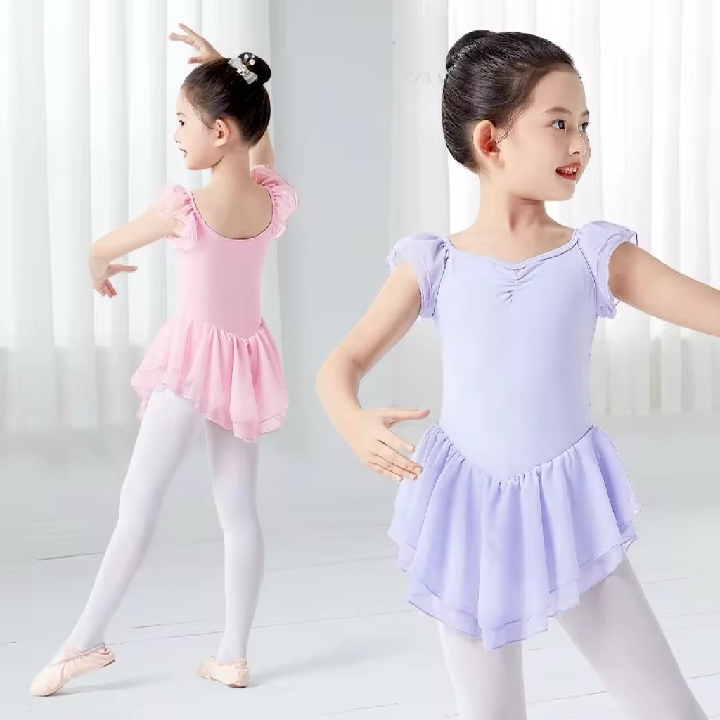 Flutter Sleeves Ballet Dress Kids Dance Kid Soft Mesh Skirt Pink Violet ...