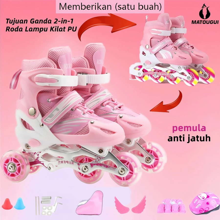 MATOUGUI sepatu roda Oxelo/Sepatu es anak-anak terbaru tahun 2026 dengan lampu LED, sepatu es unisex, lampu kedip/tidak licin/anti goyang/lnline skate/star/ukuran dapat disesuaikan/pu/gaya bajaj - Gambar 4