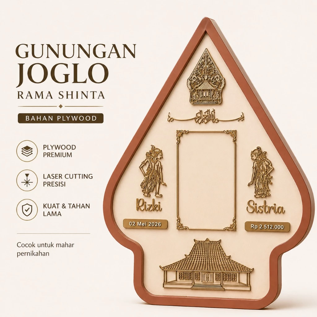 Gunungan Mix Rumah Joglo Satu Set Aksesoris Dekorasi Komplit Nama Tanggal Nominal Full Plywood
