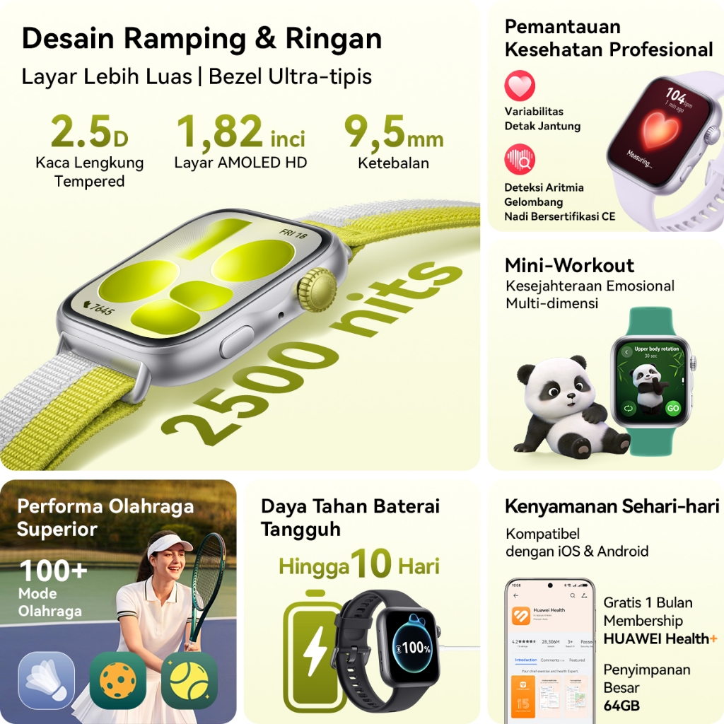 [8.8 s/d 20%*] HUAWEI WATCH FIT 5 Series / Titanium* / Studi Risiko Diabetes & ECG* / Olahraga Outdoor Tingkat Lanjut* - Gambar 3