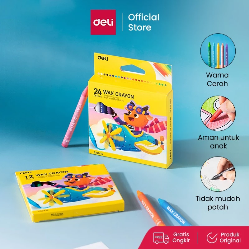 Deli Wax Crayon / Krayon Lilin Warna Anak EC303