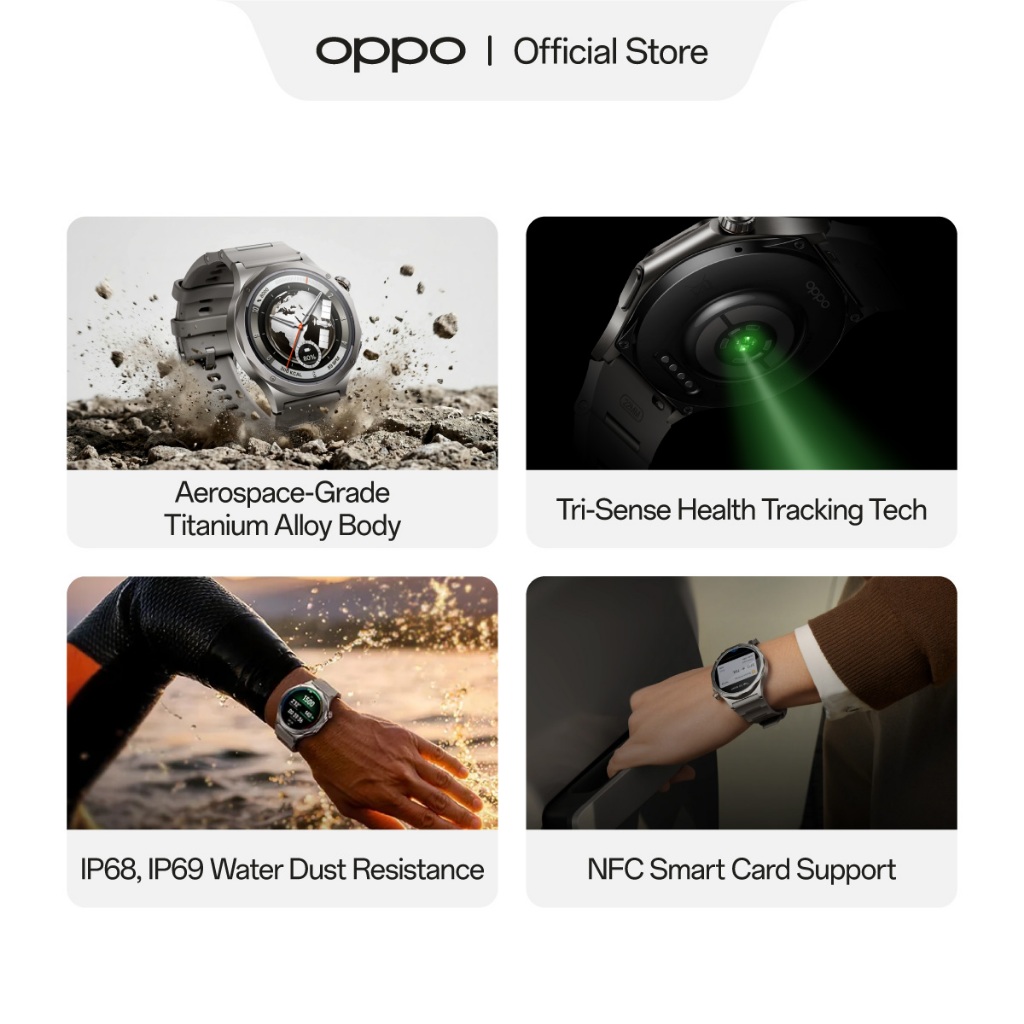 [BARU] OPPO Watch X3 OWWE261 [Aerospace-Grade Titanium Alloy Body, NFC Smart Card Support, IP68 IP69 Water Dust Resistance, Tri-Sense Health Tracking Tech] - Gambar 4