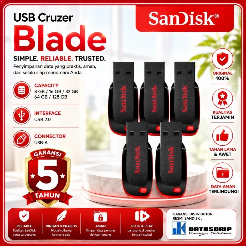 SANDISK Flash Disk CZ50 Cruzer Blade 8Gb / 16Gb / 32Gb / 64Gb / 128Gb