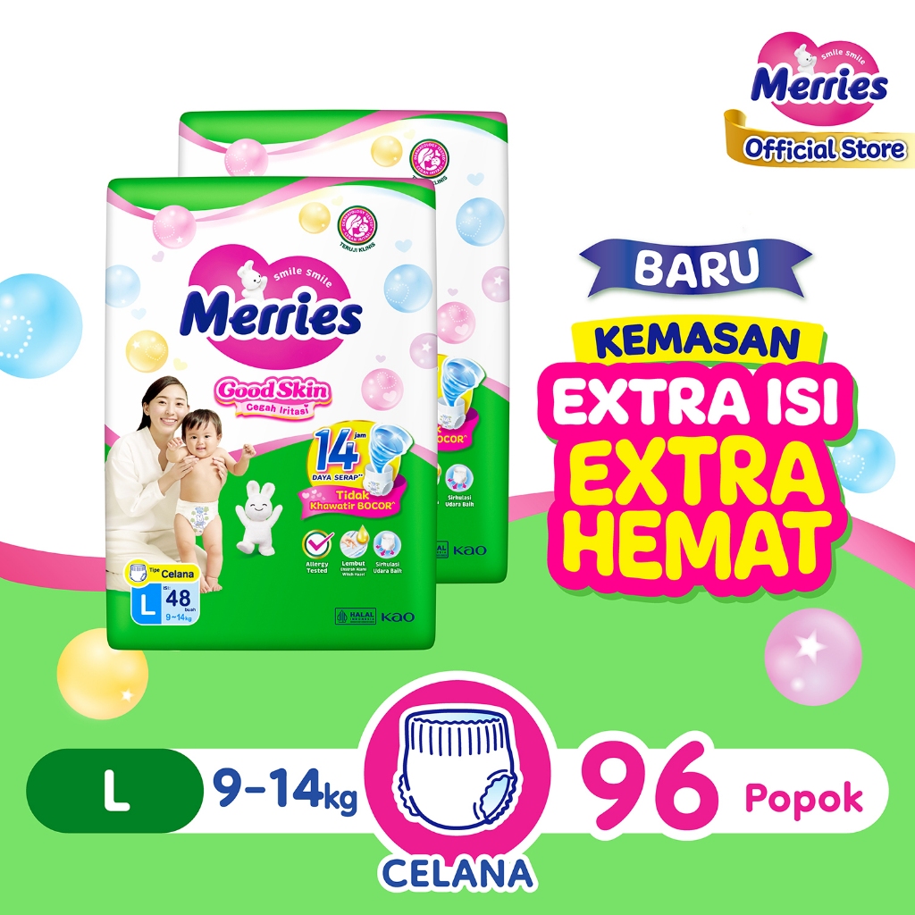 Merries Good Skin Pants Popok Perlengkapan Bayi L(9-14)kg Isi 48 Buah Twinpack