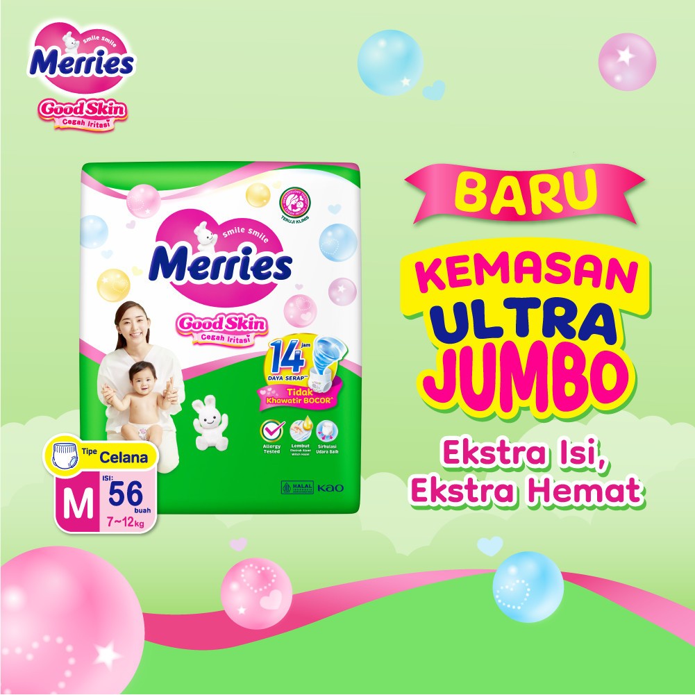 Merries Good Skin Pants Popok Bayi Perlengkapan Bayi M(7-12)kg Isi 56 Buah Twinpack - Gambar 2
