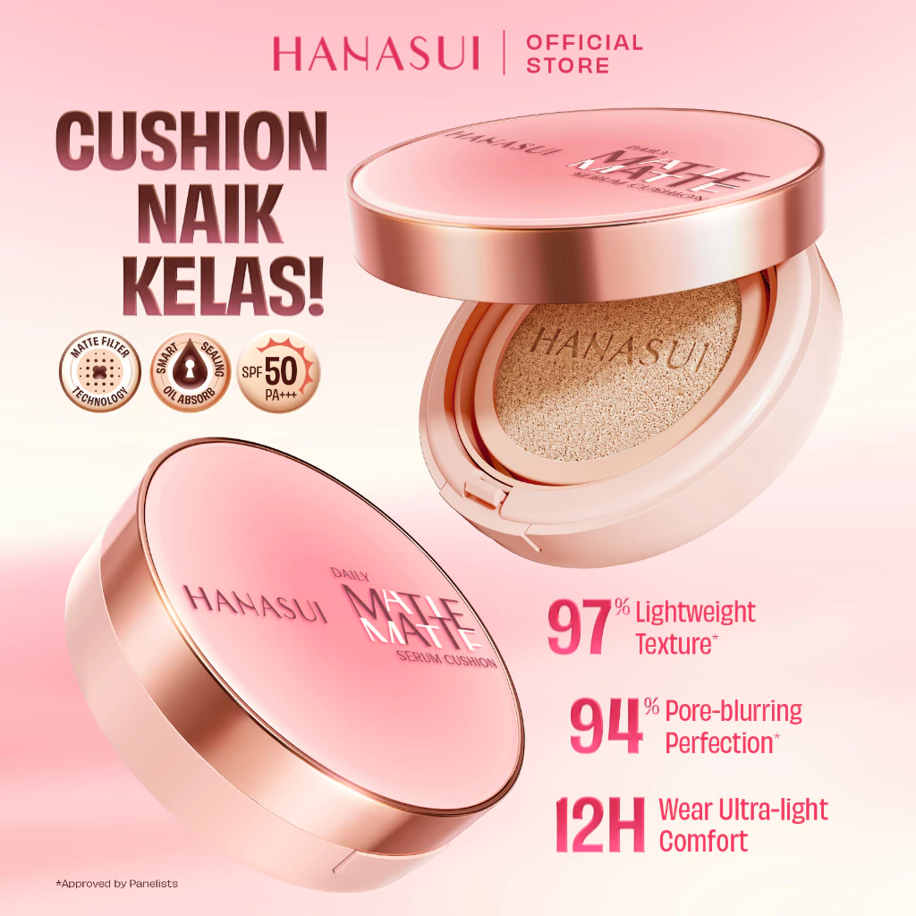 [NEW LAUNCH] Hanasui Daily Serum Matte Cushion SPF 50 High Coverage - Matte Filter Technology - Pore Blurring - Matte Finish - Lightweight - Tahan Lama Hingga 12 Jam Tanpa Oksidasi - Non Oxidize - Skincare Infused Formula - Cushion Murah - Cushion Viral - Gambar 3