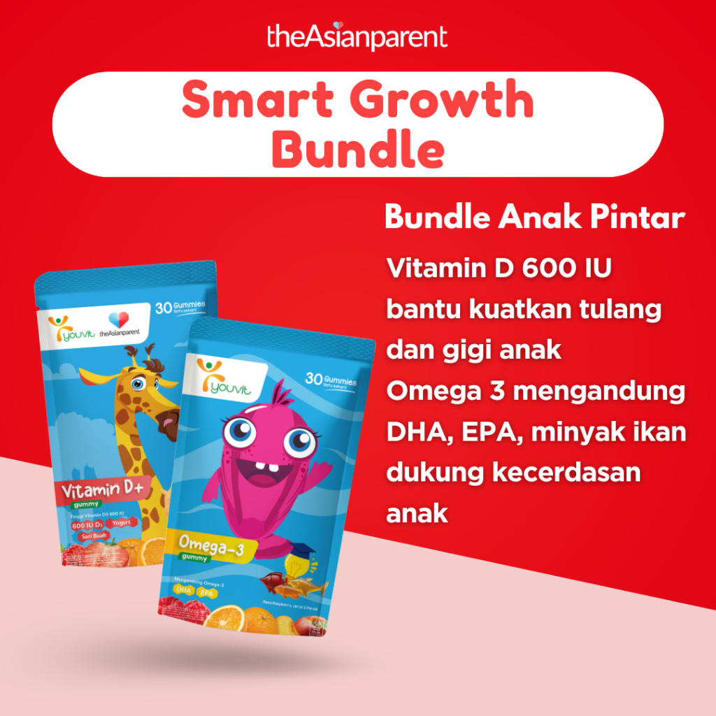 Vitamin Gummy Youvit Vitamin D Kids 30 Days + Omega 3 DHA EPA Minyak Ikan Kemasan 30 Hari / Smart Growth Bundle Dukung Kecerdasan Otak Anak dan Kesehatan Tulang Gigi