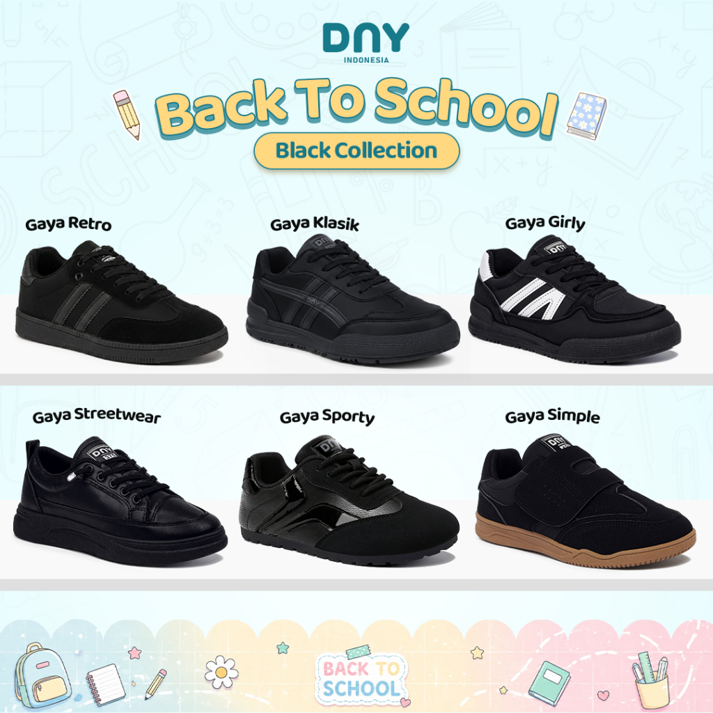 Sepatu DNY Sepatu Sekolah Hitam Sneakers Wanita Pria Sport Shoes Back To School Casual Unisex Klasik Platform Nyaman Anti Licin Size 36-45 BTS-008
