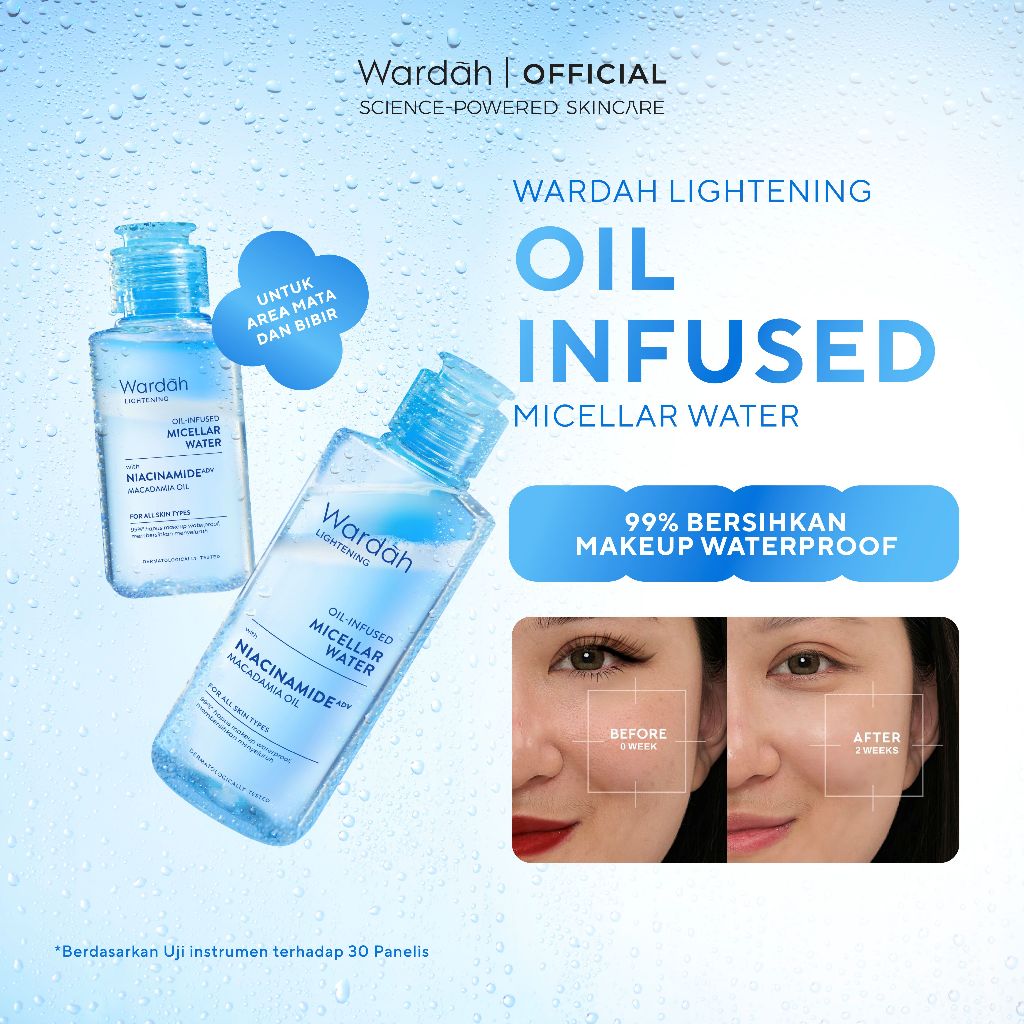 Wardah Lightening Oil-Infused Micellar Water - Make Up Remover dengan Advanced Niacinamide - Mencerahkan dan Melembapkan - Tidak Perih di Mata - Skincare