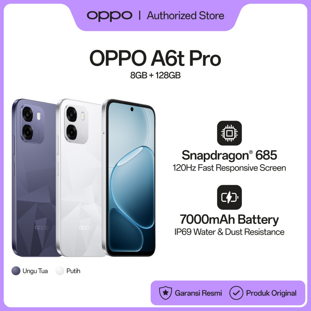OPPO A6t Pro Online Exclusive 8GB+128GB [Snapdragon 685, 7000mAh Large Battery 45W SUPERVOOC, IP69 Water & Dust Resistance]
