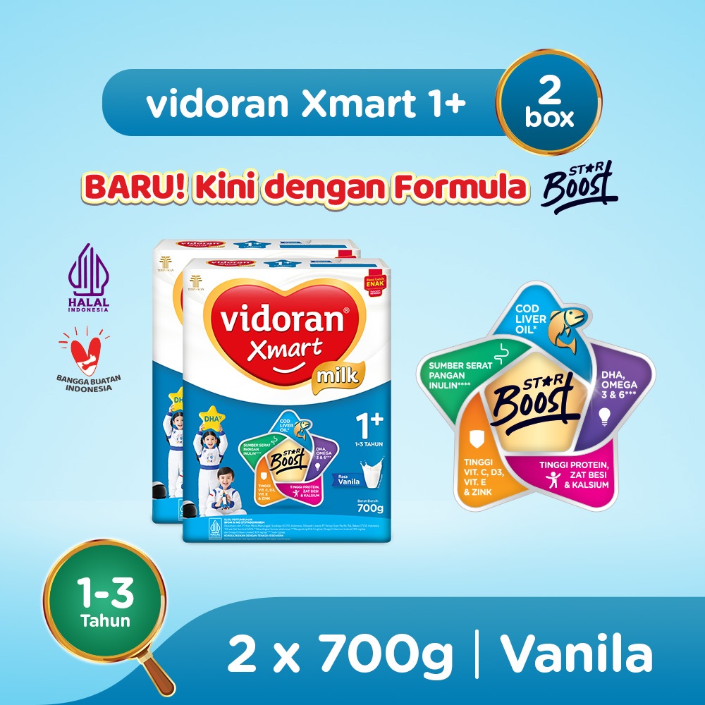vidoran Xmart 1+ All Variant 700gr Susu Formula Pertumbuhan Anak 1-3 Tahun - 2 box (Exp : 04.2027)