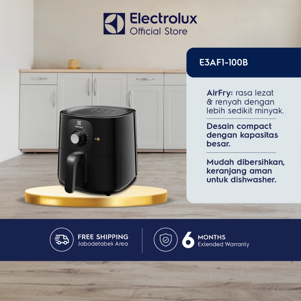 Electrolux Air Fryer 3.3 liter 8 menu masak Pengatur suhu Keranjang bagian dalam ringan dan dapat dilepas  E3AF1-100B