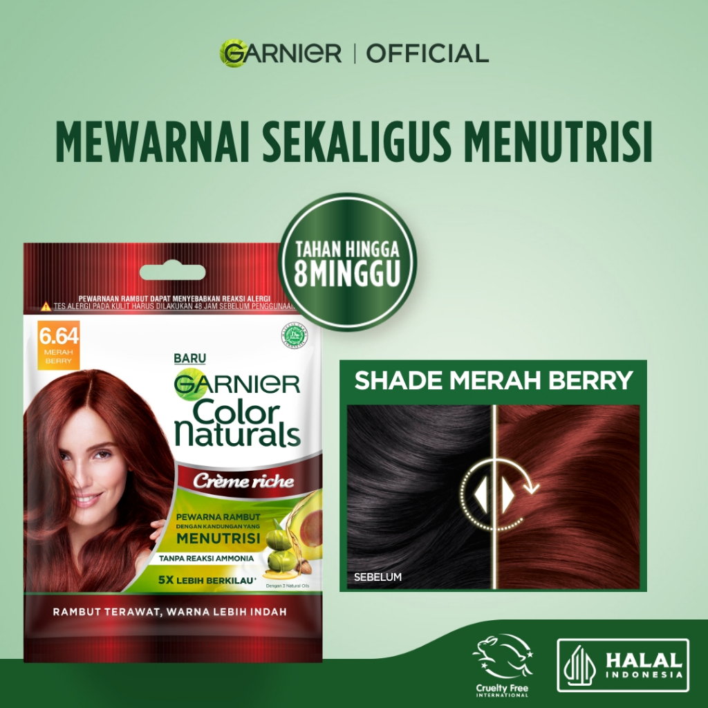 Garnier Hair Colour Sachet 6.64 Merah berry Color Naturals Express Hair Color - 40ml Cat Rambut Pewarna Rambut Permanen Tutup Uban Tanpla Bleaching