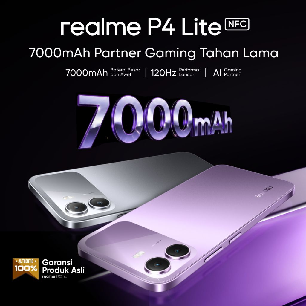 realme P4 Lite 4GB+8GB*|256GB (7000mAh Baterai Lebih Awet | Layar 120Hz Performa Lancar | AI Gaming Partner | Next AI) - Gambar 2